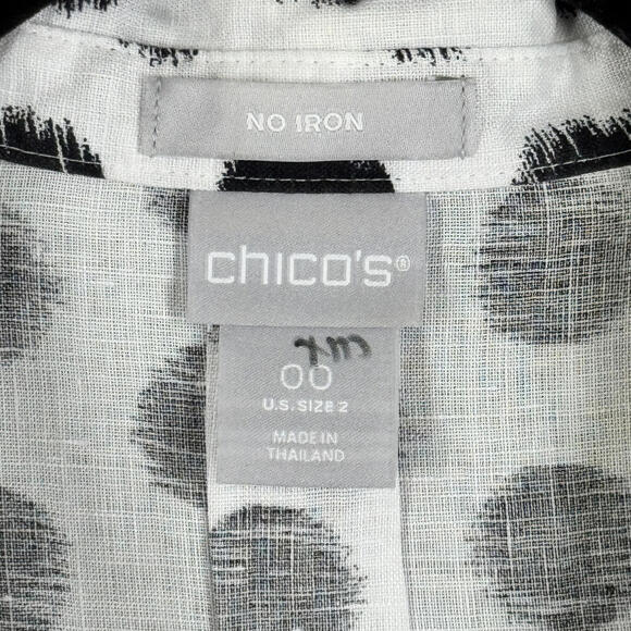 Chico's Women's Polka Dot No Iron Linen Button-Up Shirt Size 00 (US Size 2) - Picture 3 of 7